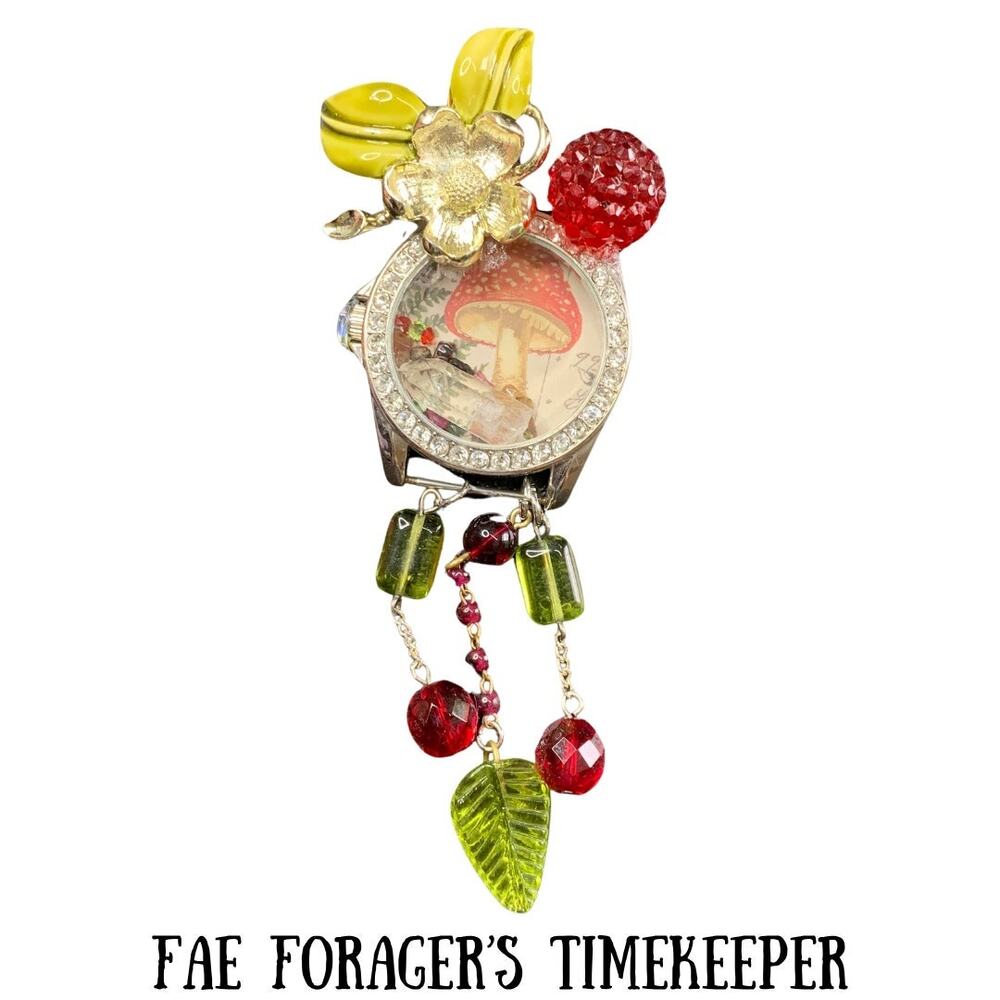 Handcrafted Mushroom Watch Pendant/Pin- Fae Forager’s Timekeeper
